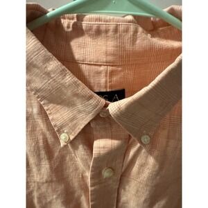 Jos. A. Bank Travelers Collection Mens XL Orange Linen Plaid Short Sleeve Shirt